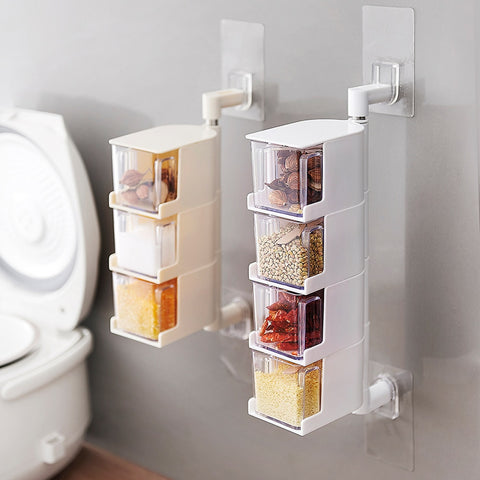 A1 Kitchen utensils shelf box no hole wall hanging rotating salt release MSG creative seasoning jar wx7031151